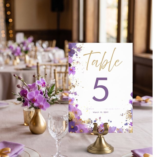 Numéro De Table Bar Mitsva Fleurie Violet et Or (Créateur téléchargé)