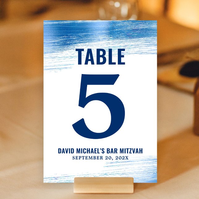 Numéro De Table Bar Mitzvah Marine Typographie Bleu Feuille Modern (Créateur téléchargé)