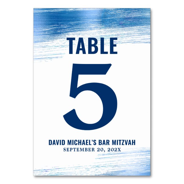 Numéro De Table Bar Mitzvah Marine Typographie Blue Foil Moderne B (Par défaut)