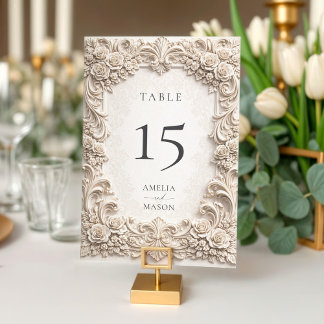 Numéro De Table Baroque Floral Ornate Ivory Wedding Table Card