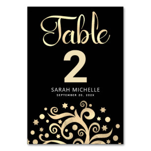 Numéro De Table Bat mitzvah Black Gold Foil Arbre de vie Script