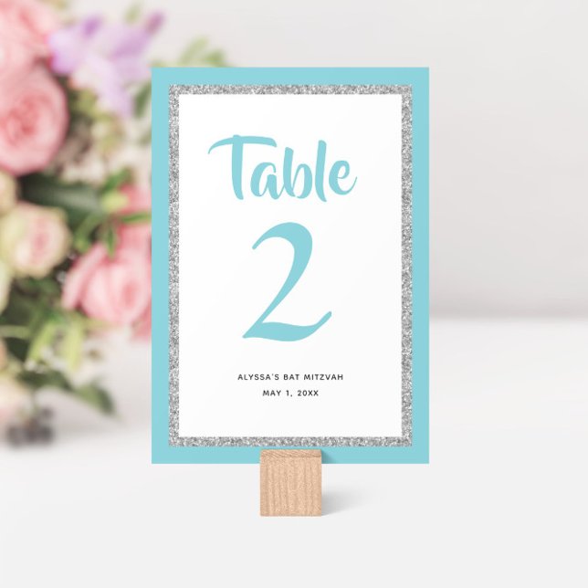 Numéro De Table Bat mitzvah brillant bleu clair et argent (Créateur téléchargé)