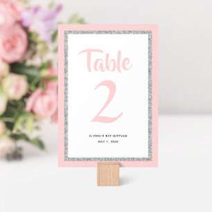 Numéro De Table Bat mitzvah brillant rose et argent