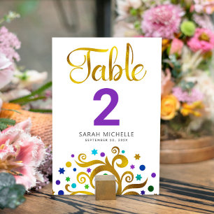 Numéro De Table Bat mitzvah Moderne Purple Gold Foil Arbre de vie