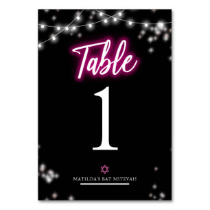 Numéro De Table Bat Mitzvah Thème Néon Rose Fushia