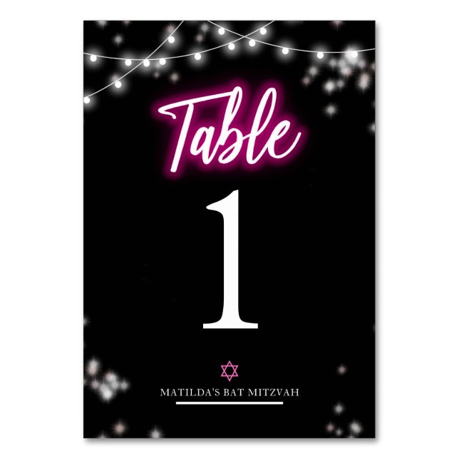 Numéro De Table Bat Mitzvah Thème Néon Rose Fushia (Par défaut)