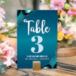 Numéro De Table Bat Mitzvah Turquoise Ombré Agate Écriture Moderne<br><div class="desc">Aucune fête de Bat Mitzvah n'est complète sans cartes de numéro de table personnalisées. Laissez votre fille être fière, se réjouir et célébrer son étape importante lors de sa fête parfaitement coordonnée. Un script de calligraphie blanche, une typographie bleu turquoise clair et blanc, et des roches d'agate bleu turquoise accentuées...</div>