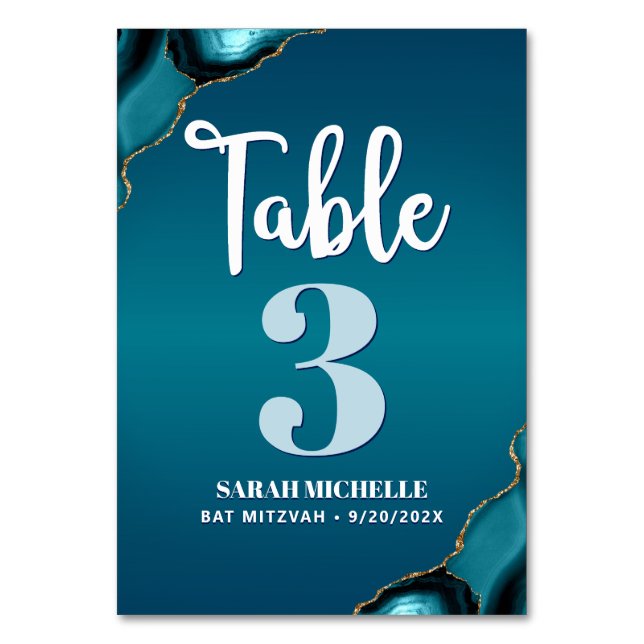 Numéro De Table Bat mitzvah Turquoise Ombre Agate Script moderne (Par défaut)