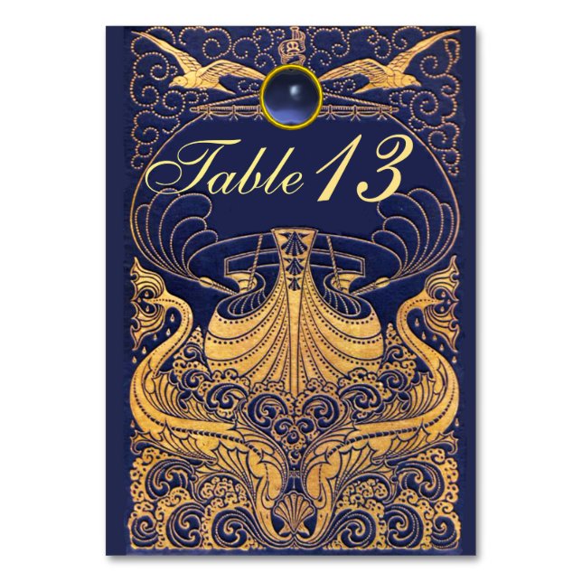 Numéro De Table Bateau antique, Dauphins, Or, Bleu marine Nautique (Par défaut)