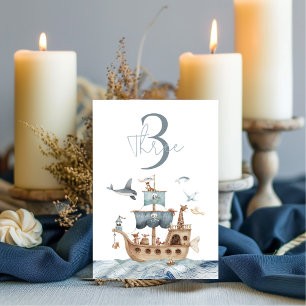 Numéro De Table Bateau pirate avec Animaux Fête des enfants