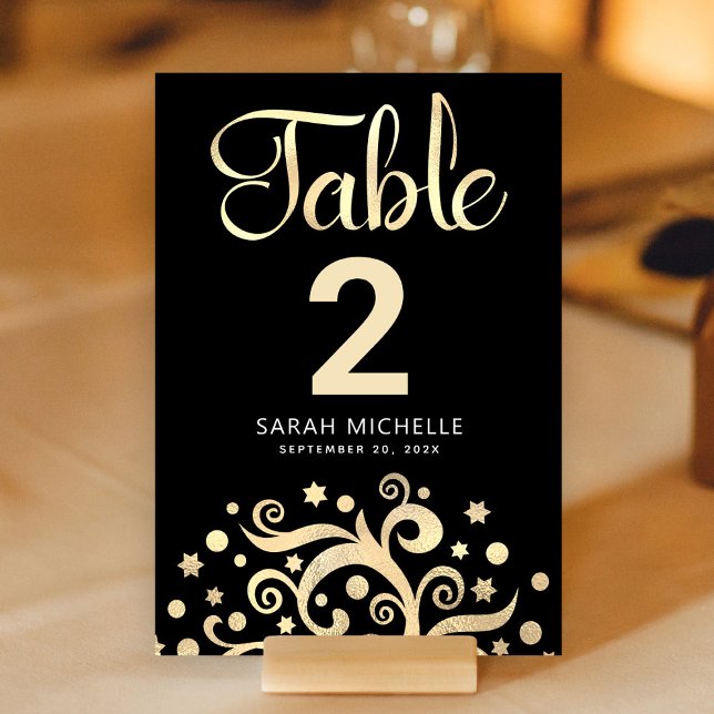 Numéro De Table Batik Mitzvah Noir Or Feuille d'Arbre de Vie Scrip (Créateur téléchargé)