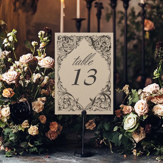 Numéro De Table Batte victorienne jusqu'à la mort Noir et Mariage  (Victorian Bat Until Death Black & Brown Wedding Table Number)