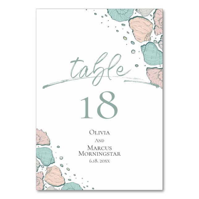Numéro de table | Beach Shells Turquoise et Coral (Par défaut)