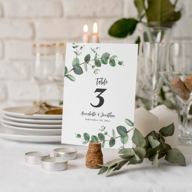 Numéro De Table Beau délicat mariage de feuillage d'eucalyptus (Créateur téléchargé)