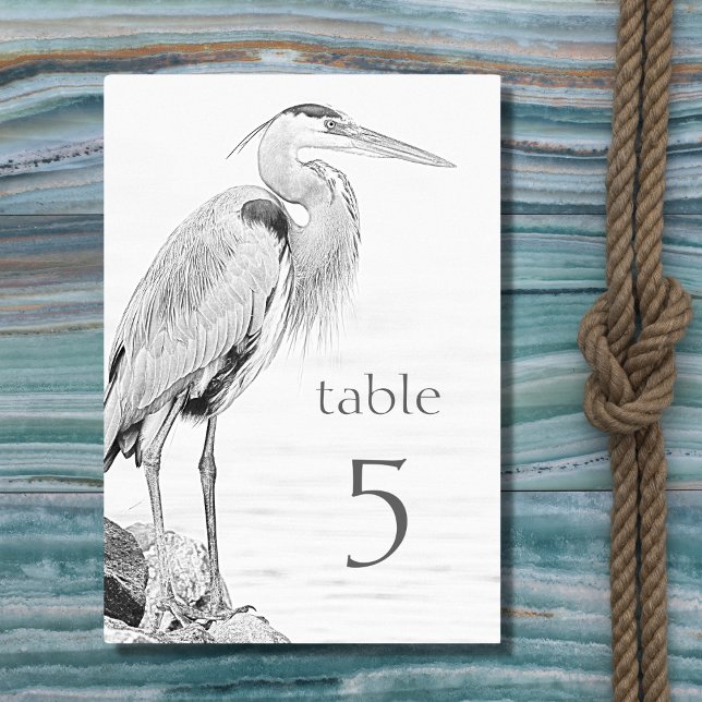 Numéro De Table Beau Mariage de croquis d'oiseaux d'eau de Héron b (Créateur téléchargé)