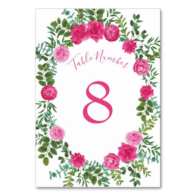 Numéro De Table Beau rose vif Mariage Roses floraux (Dos)