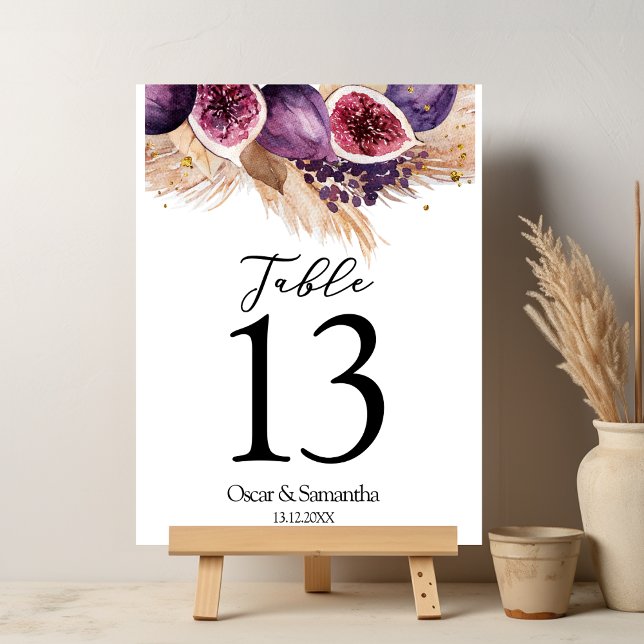 Numéro De Table Beauté tendance violet Figs & Pampas (Créateur téléchargé)