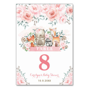 Numéro De Table Bébé mignon Animaux en bois Pastel Rose Floral Fil