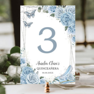 Numéro De Table Bébé Quinceañera Bleu Floral Princesse Cinderella