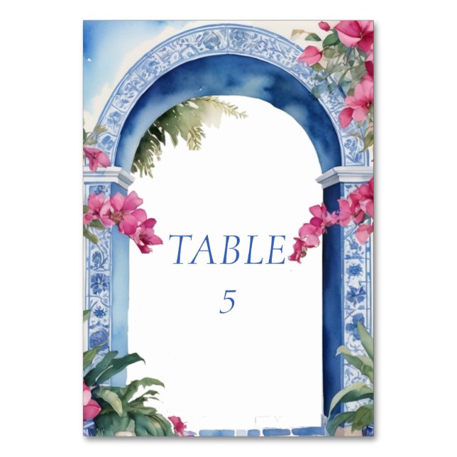 Numéro De Table Belle Côte d'Amalfi Bougainvillée Carreaux Bleus (Par défaut)