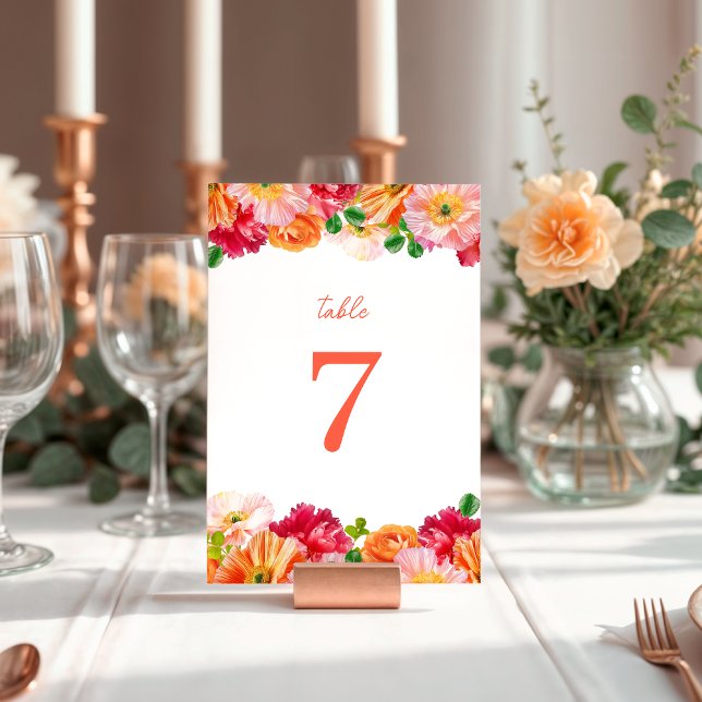 Numéro De Table Belle Fête des mariées florale orange et rose vif (Créateur téléchargé)