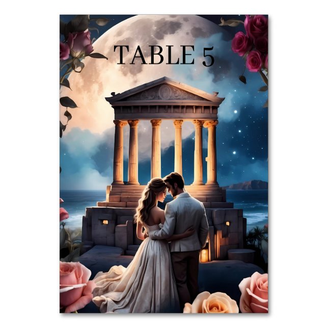 Numéro De Table Belle mariée et marié debout au bord de la mer  (Dos)