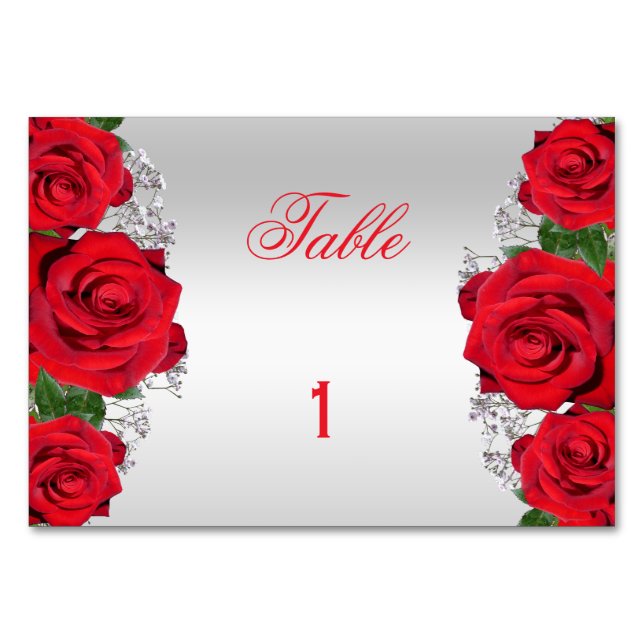 Numéro De Table Belle Romantique Roses Rouges Anniversaire (Devant)