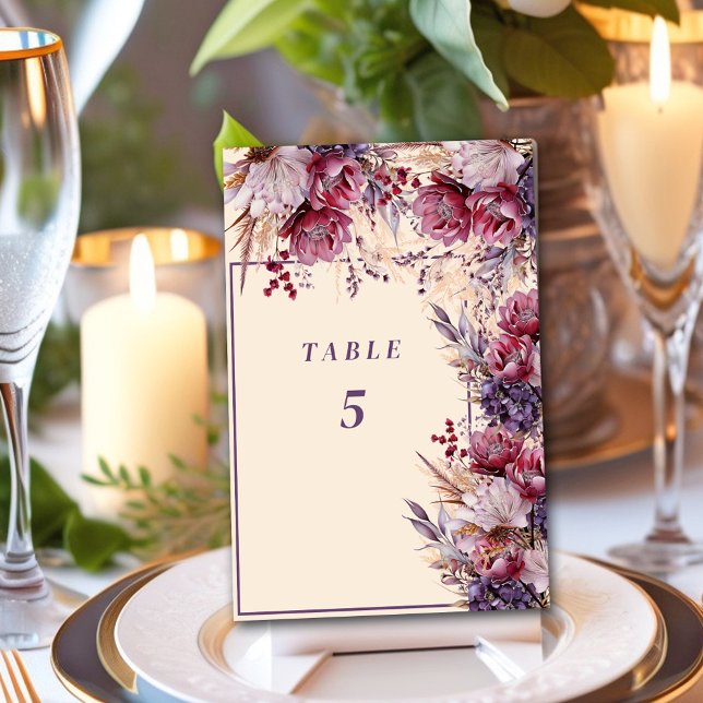 Numéro De Table Belle rose & mauve Fleurs élégantes (Créateur téléchargé)