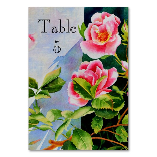 Numéro De Table Belle rose rose rouge roses blanc aquarelle floral (Par défaut)