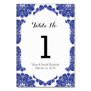 Numéro De Table Belle suite Mariage Baroque Bleue & Blanc