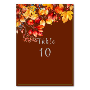 Numéro De Table Belles feuilles d'automne et baies Mariage d'autom