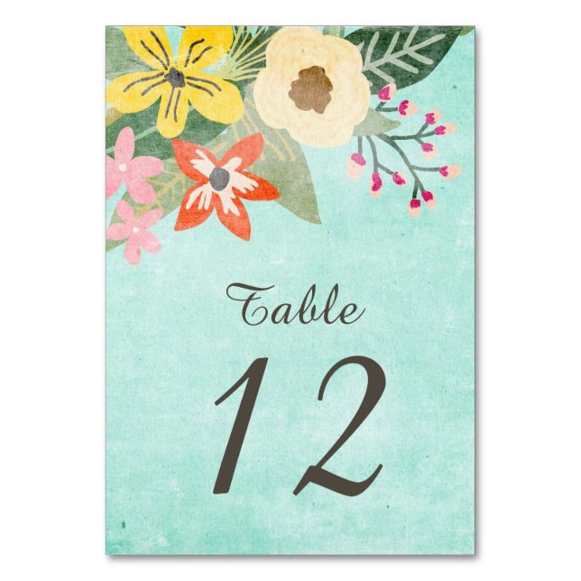 Numéro De Table Belles fleurs Aquarelle Mariage floral / Aqua (Par défaut)