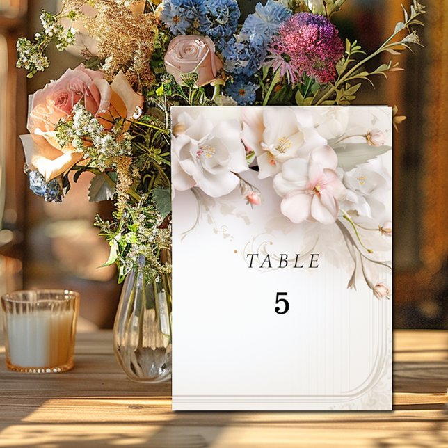Numéro De Table Belles fleurs aquarelles roses et blanches  (Créateur téléchargé)