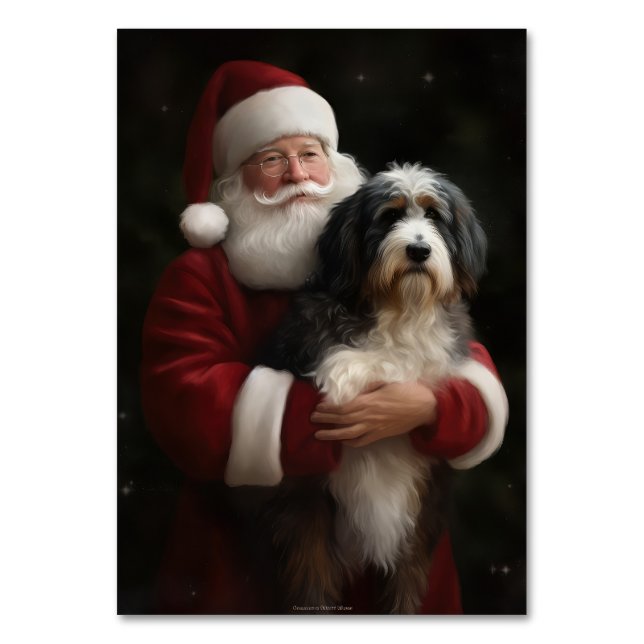 Numéro De Table Bernedoodle avec le Père Noël Festif Noël  (Par défaut)