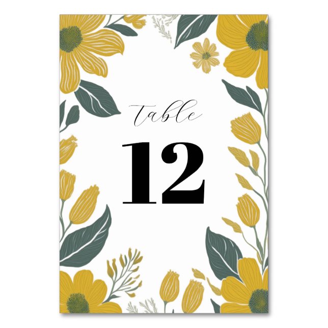 Numéro De Table Beurre jaune Floral Mariage moderne (Par défaut)