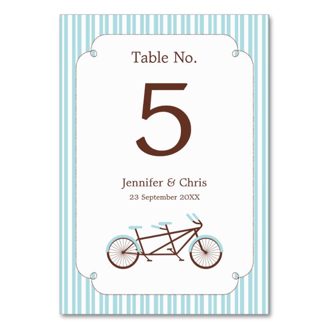 Numéro De Table Bicyclette Retro Tandem Bleu & Blanc Mariage rayé (Par défaut)