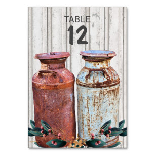 Numéro De Table Bidons de Lait Métal Vintage Rustique Antique Mono
