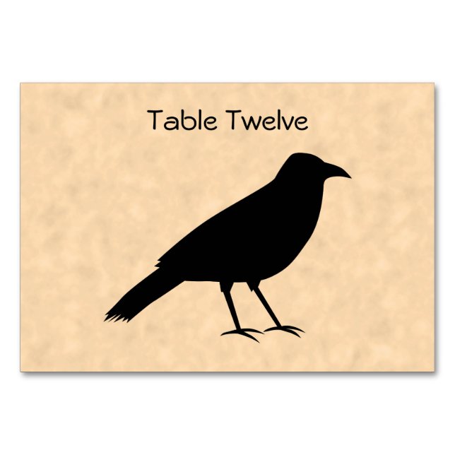 Numéro De Table Black Crow Bird sur un Motif de parchemin. (Devant)