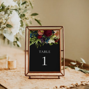 Numéro De Table Black gothique Moody Floral Bourgogne Mariage