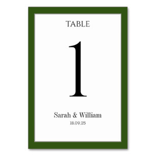 Numéro De Table Blanc Avec Pine Forest Vert Mariage frontalier