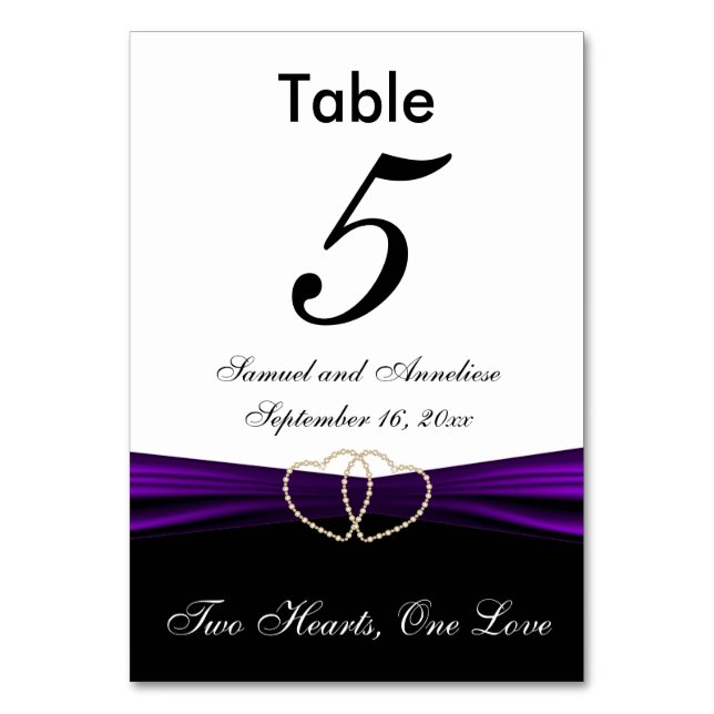 Numéro De Table Blanc avec Ruban de Satin Violet - Numéros de Tabl (Par défaut)