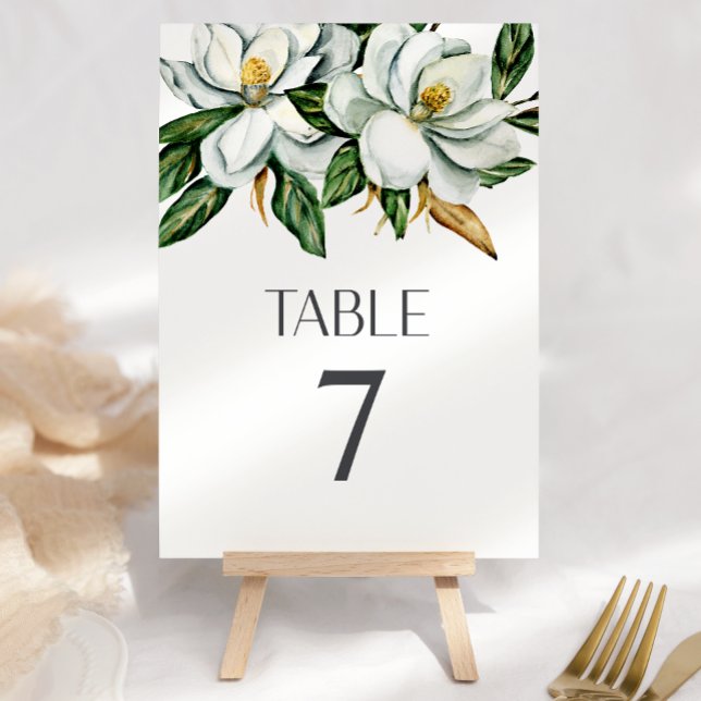 Numéro De Table Blanc Magnolia Floral Rustic Mariage Numéro de tab (Créateur téléchargé)