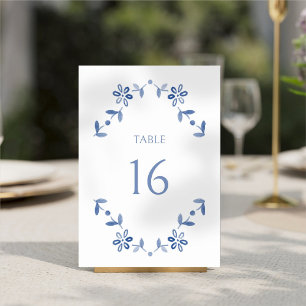 Numéro De Table Blanc + Mariage Floral moderne bleu