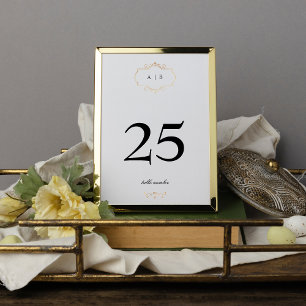 Numéro De Table blanc noir formel or crête monogramme mariage