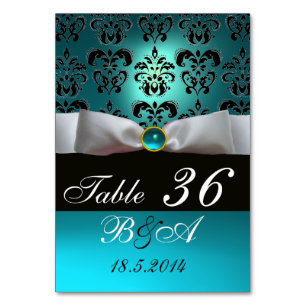 NUMÉRO DE TABLE BLANC RIBBON BLUE TURQUASE NOIR DOMMASK MONOGRAM