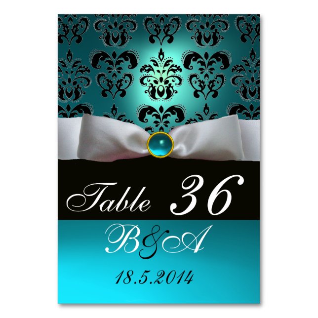 NUMÉRO DE TABLE BLANC RIBBON BLUE TURQUASE NOIR DOMMASK MONOGRAM (Dos)