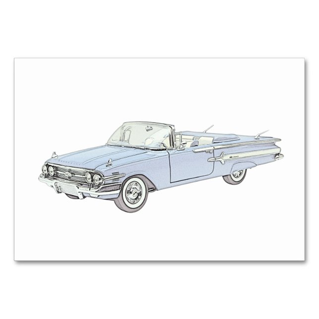 Numéro De Table Bleu 1960 Impala Chevy Illustration convertible (Devant)