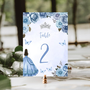 Numéro De Table Bleu Argent Aquarelle Floral Princesse Quinceañera
