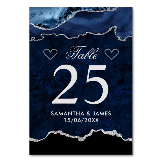 Numéro De Table Bleu & Argent Faux Paillettes Marbre Agate Mariage (Par défaut)