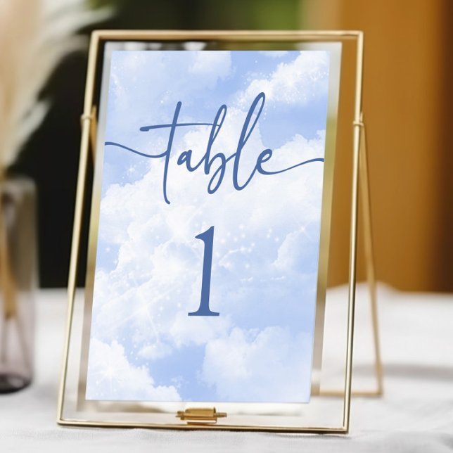 Numéro De Table Bleu blanc éclat Mariage nuages (Créateur téléchargé)